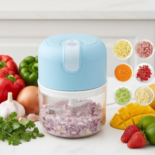 Elektrisk mathackare, mini vitlökshackare 250 ml köksmatberedare och mixer USB-laddning trådlös elektrisk vitlökshackare, minihackare mixer för chiligrönsaksmuttrar frukt kött, blå