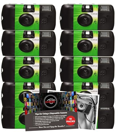 Set di 10 fotocamere usa e getta con fotocamere usa e getta Fujifilm Quicksnap e Clikoze monouso, con scheda di suggerimenti per la fotografia