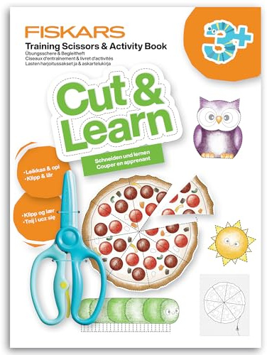 Fiskars Forbici per Esercitarsi e Libro con Suggerimenti e Trucchi, A Partire da 3 Anni, Per Destrimani e Mancini, Plastica/Metallo, Blu, 1077663