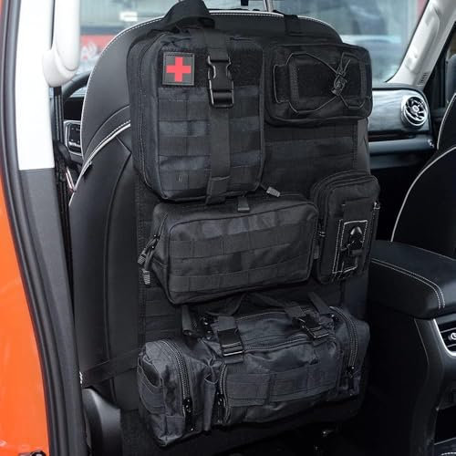 Refein Taktische Autositz Organizer, Rückenlehnenschutz mit 5 Abnehmbare Molle Tasche für Camping, Auto Organizer Rücksitz Wasserdicht für LKW Ford Jeep SUV Zubehör