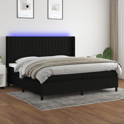 Brokky Boxspringbett mit Matratze & LED Bett Mit Bettkasten Bett Boxspringbett Betten Boxspringbett Mit Matratze Schwarz 200x200 cm Stoff - 3138503
