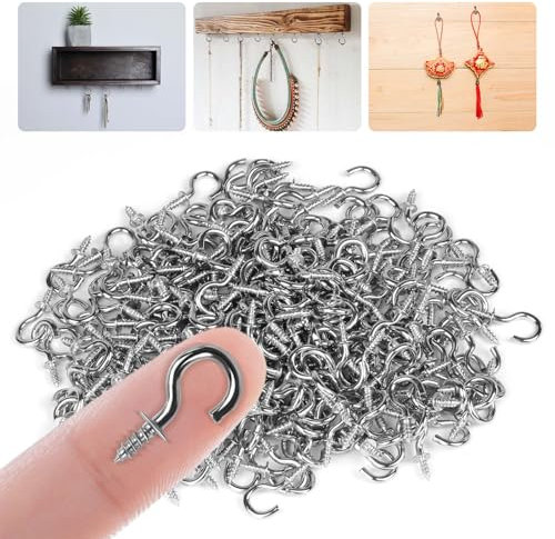 vsshe Crochets À Vis, 250Pcs Crochets à Visser, 1/2 pouces crochets à vis de plafond, Vis à crochet lourde, Crochets de Plafond à Visser pour intérieur,Extérieur,clés,décoration de Noë,argent (2*1cm)