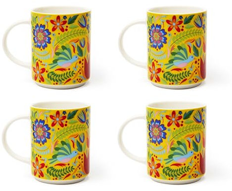 Excelsa Lot de 4 tasses à fleurs mexicaines, porcelaine New os Chine, décoration florale colorée