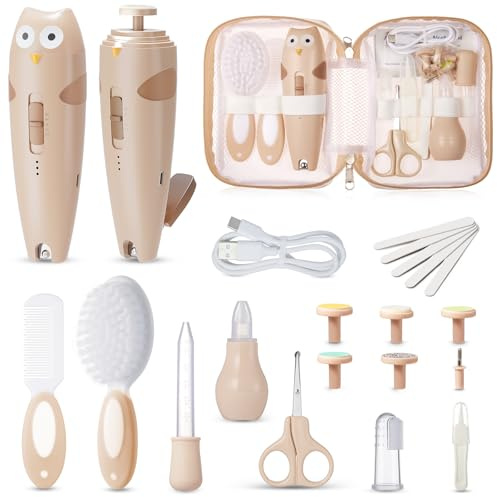 Lictin Kit per la cura dei bambini, set tagliaunghie elettrico 25 in 1, lima per unghie sicura per bambini con luce automatica, kit per unghie per neonati, kit portatile per la cura dei bambini e