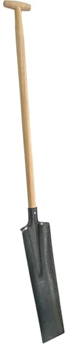 Drainagespaten mit T-Griff Holzstiel, 52 cm Blatt, 90-115 cm Stiellänge, Schwarz/Silber (100 cm T-Griff stiel)