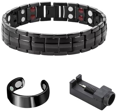 THXFUNAREA Pulsera magnética para hombre, terapia magnética, drenaje linfático, acero de titanio, regalo elegante y moderno, Con ajustador de talla y bolsa de terciopelo.