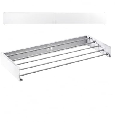N 18.28 - Tendedero Extensible de Pared Retráctil - Tendedero Plegable de Pared para Interior o Exterior - Ahorra Espacio - Compacto - 30 kg de Capacidad - 5 Varillas - 80 cm | Color Blanco