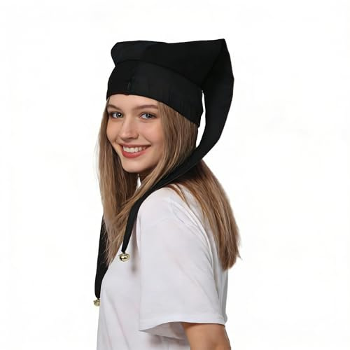 ANDHOM Cappello da giullare con campane Arlecchino Diamond Pattern per Halloween Natale Accessorio Costume (nero, taglia unica)