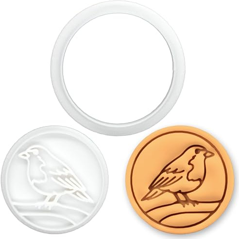 BAKERLOGY Robin Red Breast Bird Mini Cookie Cutter & Stamp Set – Christmas Robin Biscuit Cutter Embosser for Winter Cookies, Festive Holiday Baking, Garden Bird Cupcake Decoration Tool