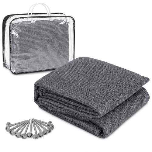 Peviasot Tapis d'auvent 250 x 300 cm - Tapis de camping, tapis de sol pour tente avec 13 piquets & sac de transport, lavable, respirant, antidérapant, tapis d'auvent pour camping-car, plage, gris bleu