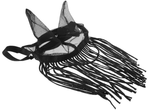 VERDANVERSE Black Equine Fly Mask with Ears and Stylish Fringe Design Detachable Polyester Fly Mask for Horses Abrasion Resistant Outdoor Protection in Environments