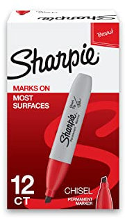 Pack 12 Sharpie Chisel Tip permanent marker pens - RED