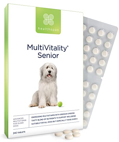Healthspan Multivitamin Senior For Dogs | 240 Tablets | Supports Heart & Joint Health | 15 Essential Nutrients | Beef Flavoured | Pet Health