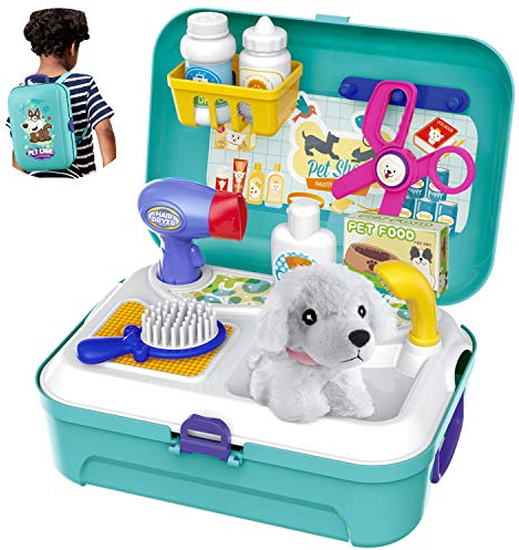 HERSITY Tierarztkoffer Hund Arztkoffer Kinder Mädchen 3 Jahre Alt Geschenkideen, Tierarzt Spielset Hundesalon Spielzeug Geschenk Kinderspielzeug ab 4 5 6 Jährige Junge Mädche