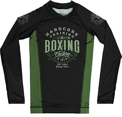 Hardcore Training Kids Rash Guard Boxing Factory Kompressionshemd Kinder Unisex Lange Ärmel Kampfsport BJJ Fitness Boxen No Gi Kindersportbekleidung (16 Years)