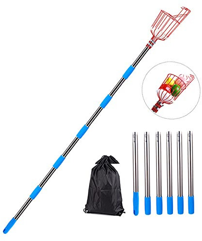 Raccogli Frutta Telescopico con Bastone Raccogli Frutta con Asta 1.6m-3.6m, Metallo Pinza Raccogli Oggetti per Frutta con Sacchetto, Raccoglifrutta Assistente Alla Raccolta (Con palo da 2,4 m)