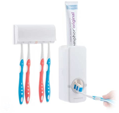 InnovaGoods® Dispensador de pasta dental con soporte para cepillos Diseeth, ahorra pasta de dientes y mantiene tus cepillos ordenados, diseño compacto, ideal para el baño