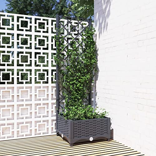 Tidyard Jardinera con Enrejado Arriate con Enrejado Planta Flores Maceta para Exterior Terraza Balcón Ventanas Maceta Jardinera Polipropileno Gris Oscuro 40x40x121,5 cm