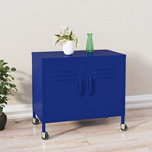 Gecheer Förvaringsskåp, förvaringsskåp, multifunktionsskåp, metallskåp, arkivskåp, kontorsskåp, universalskåp, materialskåp, med 4 hjul, marinblå 60 x 35 x 56 cm stål