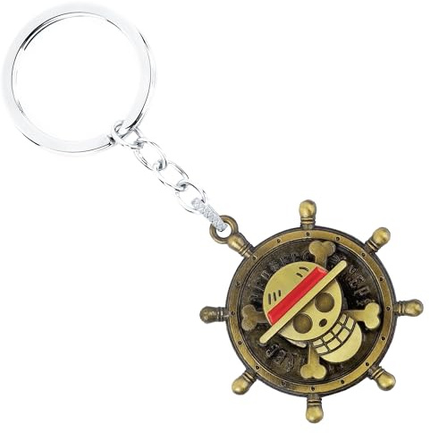 Weeb Keychains One Piece Merch with Straw Hat & Ship Wheel Emblem, Premium Zinc Alloy Monkey D Luffy One Piece Anime Keychain for Keys or Bags, Lightweight One Piece Keychain Anime Gift for Men