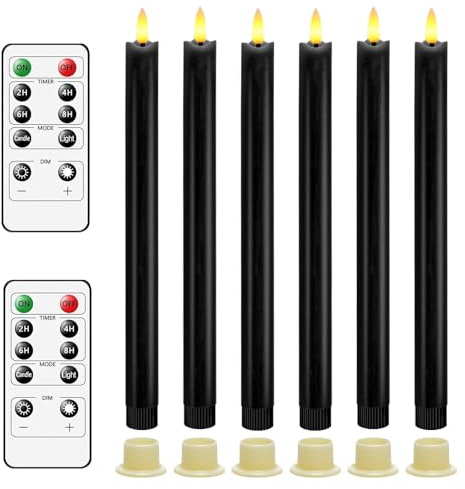 AnnSpa LED Candles Flameless Taper Candle 6 Set Battery Operated Flickering Taper Candle Electric 3D Wick Long Candle Stick for Home, Restaurant, Wedding, Display Stand Ornaments Decorations - Black