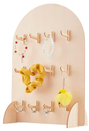 PH PandaHall Espositore per Pannello Forato Espositori per Braccialetti In Legno A Forma di Arco Portaoggetti Da Tavolo per Gioielli per Biglietti per Orecchini, Collane, Portachiavi, 15x15x40.3cm