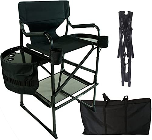 Make-up-Stuhl aus Aluminium, Regiestuhl, professioneller Outdoor-Frisierstuhl mit Beistelltisch, Getränkehalter und 136 kg Kapazität