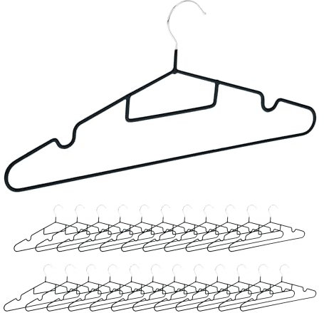 Relaxdays Kleiderbügel, 24er Set, rutschfest gummiert, Steg, Einkerbungen, Krawattenhalter, Bügel platzsparend, schwarz