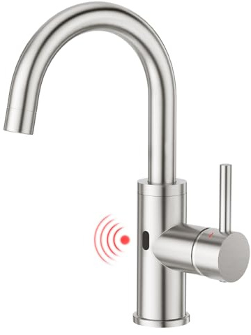 CREA Grifo de lavabo con sensor infrarrojo para baño, grifo monomando de alta presión, grifo para lavabo de baño, cepillado