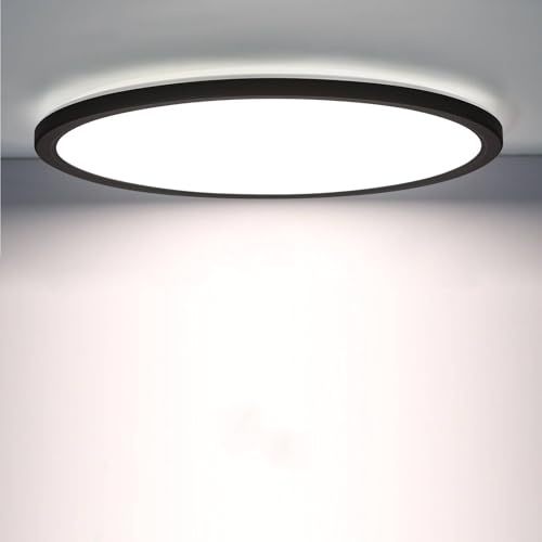 Epochglo Led Deckenlampe Flach mit Bewegungsmelder, Deckenleuchte Lampe mit Bewegungsmelder innen, 18W 1800lm 4000K IP44 für Flur/Keller/Badezimmer/Garage - 22cm, Ultra Dünn, Rund, Schwarz