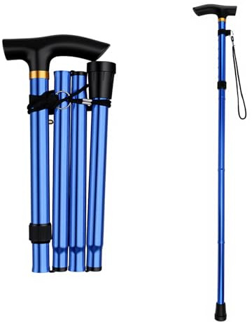 Höjdjusterbar promenadkäpp i 5 steg, lätt bärbar, vikbar promenadkäpp för kvinnor och män, 85–95 cm, höjdjusterbar krycka, promenadkäpp i aluminium, justerbar promenadkäpp (svart) (blå)
