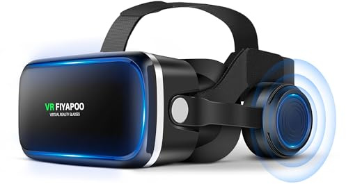 FIYAPOO Occhiali VR 3D con Cuffie, Bambini HD Visore Realtà Virtuale per Film e Giochi, Compatibile con Smartphone Android e iPhone da 4,7 a 6,7 Pollici, Regalo di Natale Perfetto per la Famiglia