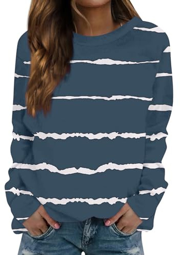 Damtröja, vinter, elegant sweatshirt, svart, vit, randig, damer | Långtröja bomullströja ledig långärmad tröja rund hals topp sport toppar oversize tröjor Y2K tunika