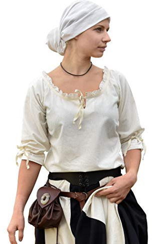 Battle-Merchant Blouse médiévale Birga - pour Femme - Coton/Manches 3/4 - Plusieurs Coloris et Tailles