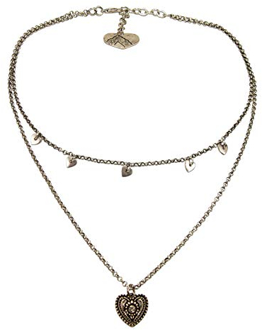 Alpenflüstern Metall-Trachtenkette Trachtenherz und Herzchen - Damen-Trachtenschmuck Dirndlkette antik-Silber-Farben DHK276