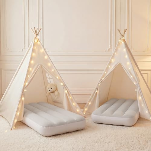 Wilwolfer Teepee Tent for Kids Slumber Party, White 2 Pack with Airbed Sleepover Tents for Girls Party, Foldable Indoor Play Tent Gifts