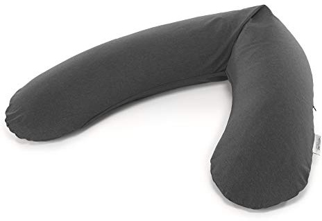 Theraline Das Original Schwangerschaftskissen & Stillkissen 190cm – Seitenschläferkissen Stillkissen Perlen – inkl Stillkissenbezug Melange anthrazit Bambus Kollektion