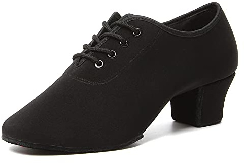 HIPPOSEUS Femmes Chaussures Danse D'entraînement à Lacets Chaussures d'apprentissage de Danse de Salon Latin avec Semelle en Daim,Modèle Black NJB,EU 45
