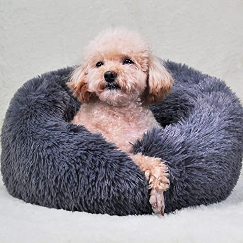 UUEMB 50cm Rund Hundebett Katzenbett, Plüsch Flauschig Hundekorb Katzenkissen Kuscheliges Donut, Waschbar Warm Hundekissen für Kleine Haustiere (Dunkelgrau)