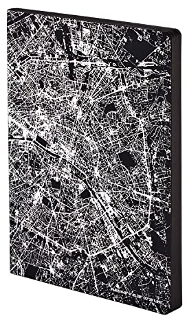 Nuuna Notizbuch A5+ | Nightflight L Light - Paris Silber | Dotted | 3,5mm Punktraster | 176 nummerierte Seiten | 120g Premium-Papier | Leder schwarz | nachhaltig produziert in Deutschland