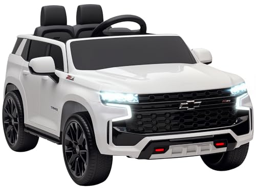 Aosom Licensed Chevrolet Tahoe Ride On Car, 12V 7AH Battery Power Ride On Toy with Parent Remote Control, LED Lights, Music, 4 Wheeler Suspension, 3 Speeds, Kids Electric Vehicle for Aged 3+, White