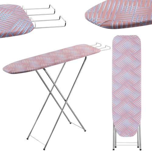 KADAX Asse da Stiro Pieghevole con Regolazione dell'Altezza, Tavola Salvaspazio con Piedini Antiscivolo e Supporto per Ferro (104 x 30 cm, Pesca)