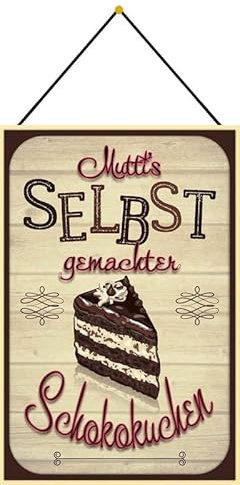 Cartel de metal 20 x 30 cm con cordón, diseño de tarta de chocolate