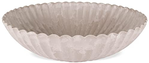 matches21 Plant Bowl for Outdoor Use – Decorative Bowl Sand Colours Grey Ribbed as Flower Pot Plant Pot – Round Flower Bowl in 28 cm for Garden, Balcony or Cemetery as Grave Bowl