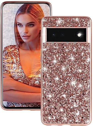 Hülle Pixel 6a Handyhülle für Google Pixel 6a Hülle Glitzer Bling Sparkle Ultra Dünn Schutzhülle für Google Pixel 6a Case Stoßfest Anti-Kratzer Ganzkörper 360 Grad Bumper Cover (6,1 Zoll) (Roségold)