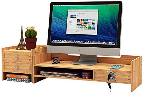 XUEMANSHOP Skrivbordsorganisatör i trä, skrivbord med låda, stor kapacitet med lås, gör-det-själv montering, skrivbord, förvaringslåda för skola, kontor
