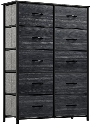 YITAHOME Chest of Drawers,Storage Organizer,Dresser for Bedroom with 10 Drawers,Fabric Drawers with Wood Top and Large Storage Space,Charcoal Black Wood Grain