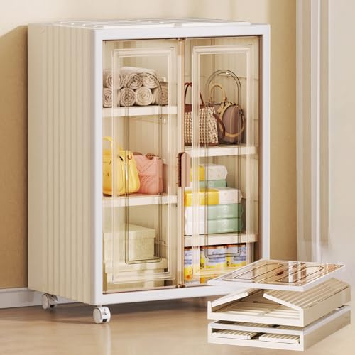 HAIORJUN Faltbarer Kleiderschrank Klein mit Magnetische Türen und Verstellbares Fach, Weiß Kinder Kleiderschränke Mobiler Kleiderschrank auf Rollen, für Wohnzimmer,Kinderzimmer,Schlafzimmer (6 Gitter)