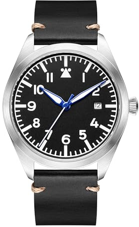 Boyarca Pilotenuhr Flieger Mechanische Automatikuhren Flieger Tauchen Armbanduhr Mechanische Uhren Reloj Piloto Aviador mit Leuchtend Wasserdicht Datum, Schwarz