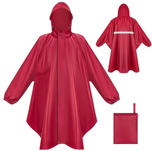 LUROON Leichter Wasserdichter Regenponcho Regenjacke Damen Herren mit Kapuze Faltbare Regencape Fahrrad mit Taschen Reflexstreifen, Wiederverwendbar Regenmantel für Wandern Angeln Radfahren Reisen